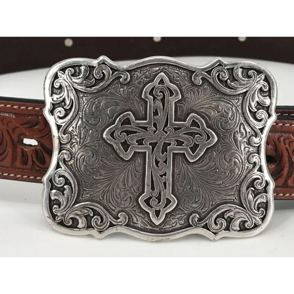 Ranger Belt Company Leather Belt Cowboy Western Cross Christian Buckle Hair‎